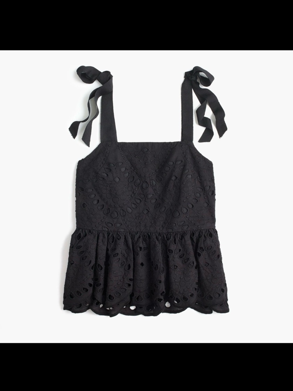 J. Crew Black Eyelet Tie-Shoulder Peplum Camisole